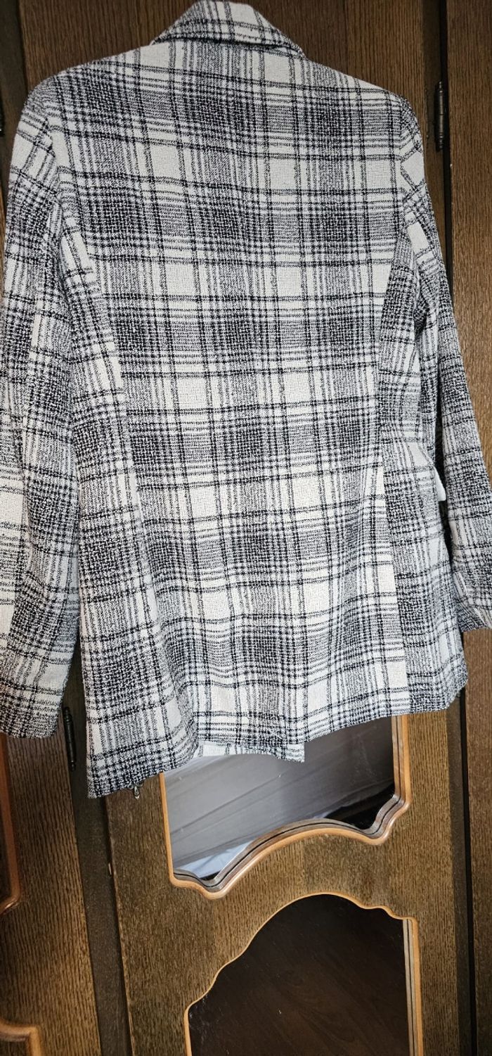 Veste blazer mi saison à carreaux gris et blanc - photo numéro 2