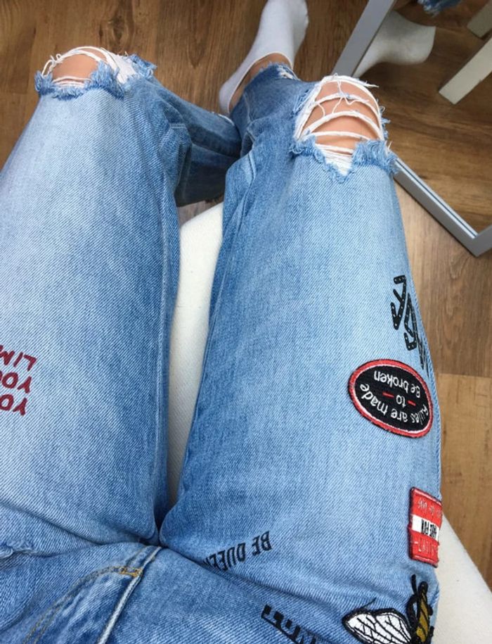 jeans mom avec motif femme neuf - photo numéro 2