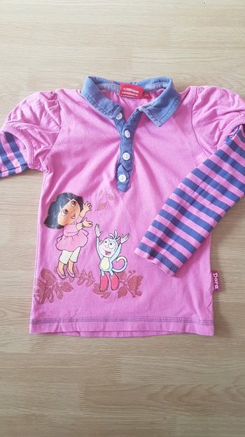 Polo Dora rose avec rayures violettes 4 ans