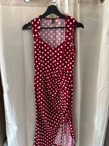 Robe longue rouge à pois blancs Shein