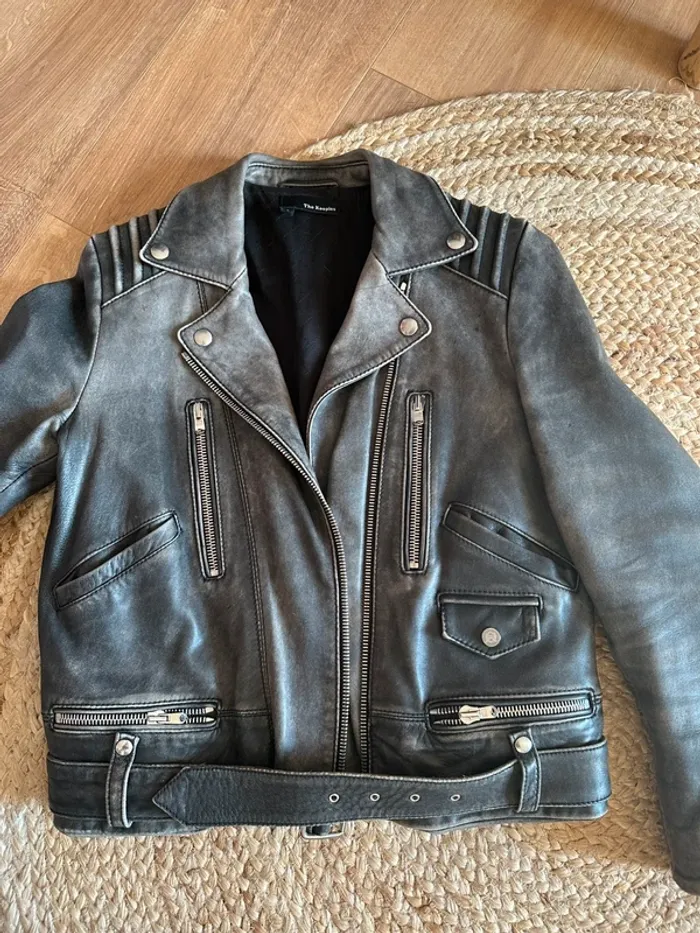 Perfecto cuir The Kooples gris noir taille 36 - photo numéro 5
