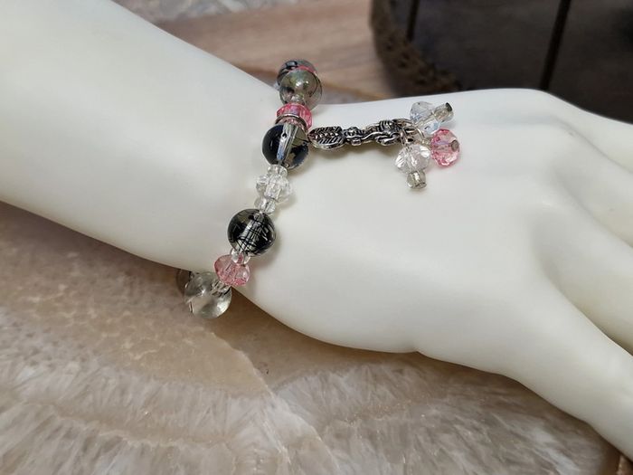 Bracelet Elastique Perles Rose Transparent Noir Maya - photo numéro 4