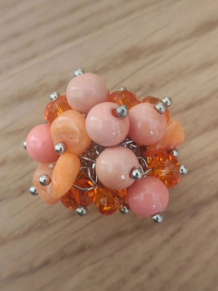 Bague fantaisie argentée perles corail extensible Cache cache neuve - photo numéro 4