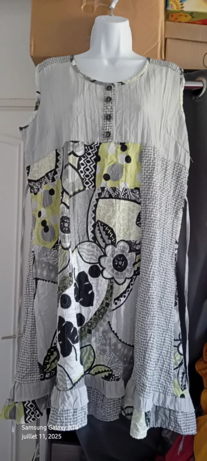 Robe tunique avec lien effet plissé motif floral gris femme 46/48 vetistyle - photo numéro 3
