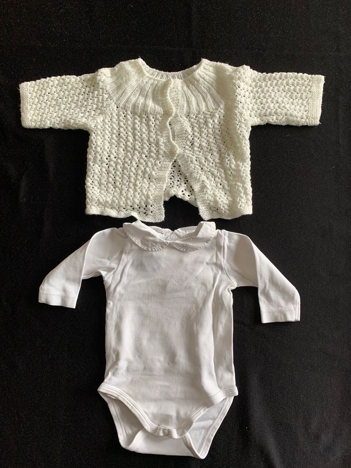 Ensemble lot blanc gilet & body Jacadi 1 mois