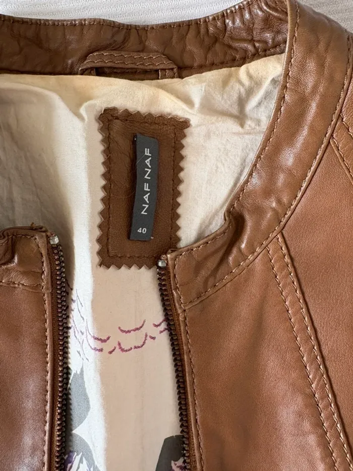 Veste en cuir marron Naf Naf 100% agneau – T.40 - photo numéro 3