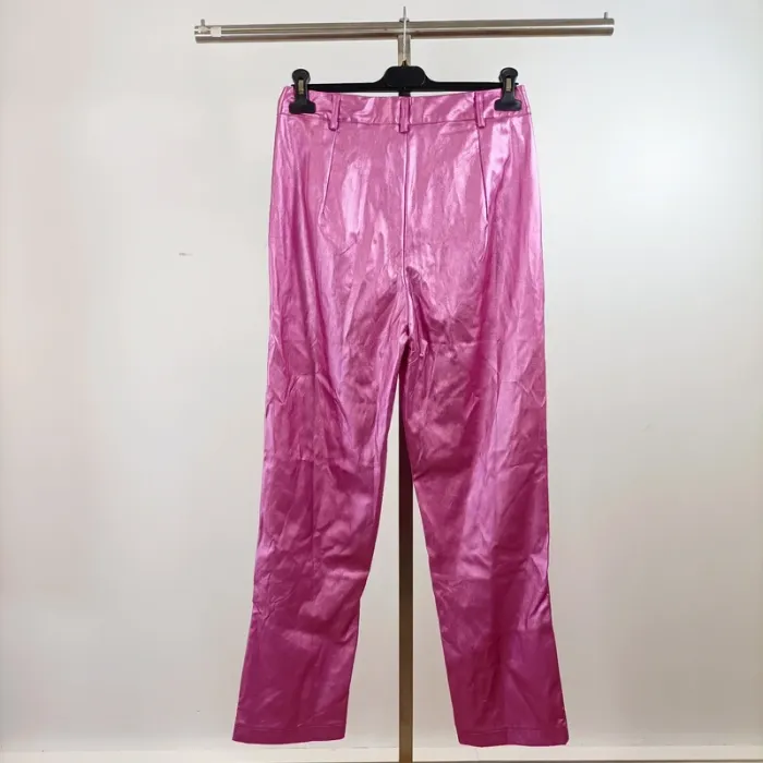 Pantalon satiné rose fuchsia Heartbreak taille 40 coupe droite brillant neuf étiquette A1456 - photo numéro 8