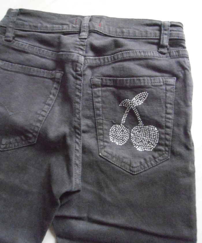 Jeans skinny femme, HPK, taille S 36, 98% coton, strass cerises - photo numéro 3