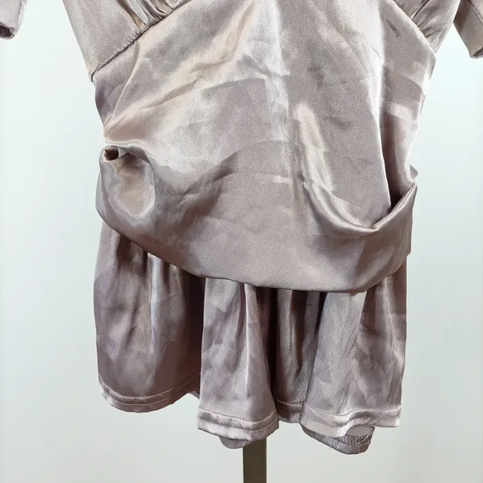 Blouse satinée taupe Maille Demoiselle manches ballon nouée dos T. estimée M A1453 - photo numéro 4