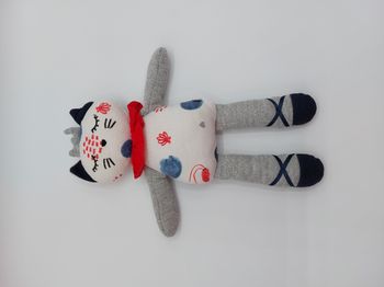Peluche doudou chat blanc bleu argent CATIMINI col rouge coquillage LIRE DEFAUT