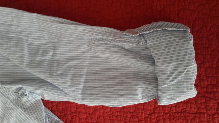 Chemise / Chemisier à manches longues, blanc à fines rayures bleu, taille L - photo numéro 5