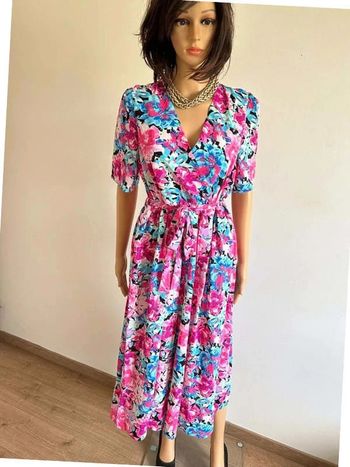 Robe longue imprimée fleurie neuve à manches courtes My Queen taille S