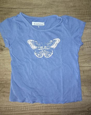T shirt bleu 5 ans In Extenso avec un papillon