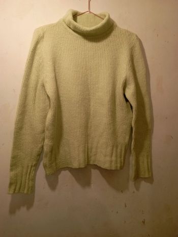 Pull  col roulé laine douce vert anis