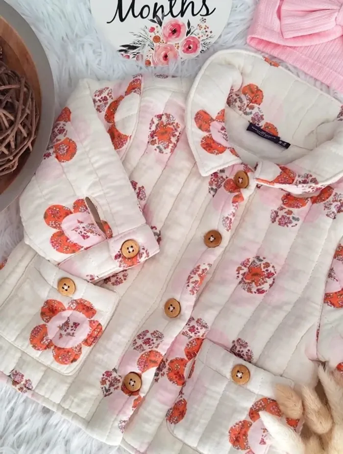 Manteau molleton épais fleuri et turban sergent major fille 6 mois 🎀 - photo numéro 3