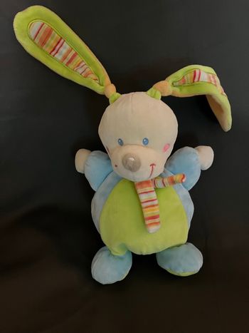 Doudou mots d’enfants lapin bleu vert