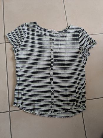 H&M top rayé vert fille 12/14 ans fausse boutonnière