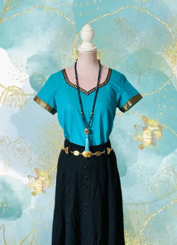 🩵🦋Blouse artisanale T.36 indienne bohème chic ethnique Bohemian Pondicherry cotton blouse🦋🩵 - photo numéro 2