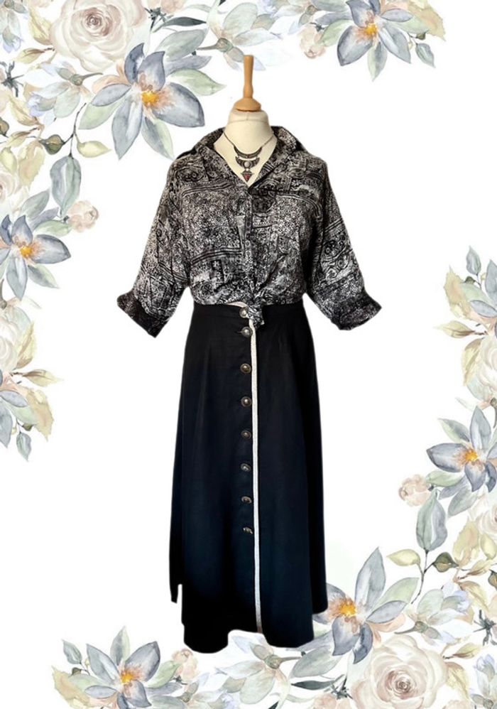 🖤🌿Jupe longue vintage en lin noir taille 44/46 Krüger Trachten Cottagecore Long Black Linen Skirt🌿🖤 - photo numéro 3