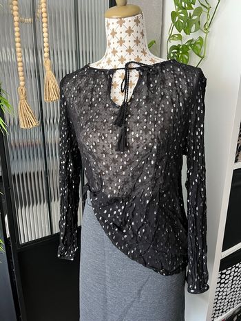 Blouse noire transparente pois Gémo taille 42 bohème chic