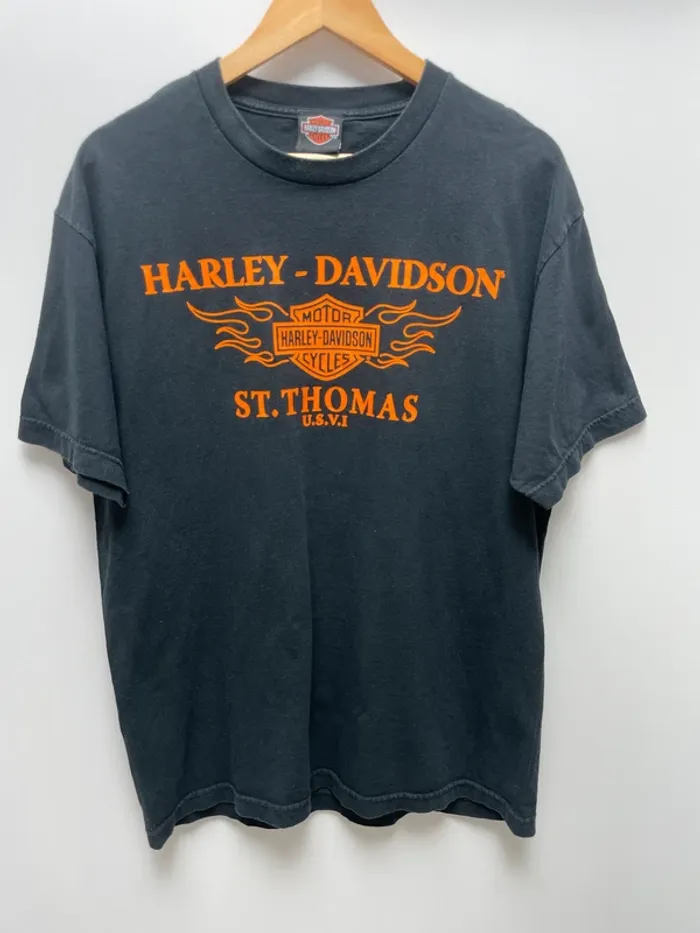 T-shirt rare print Harley Davidson black flames collector motor cycles biker Mens Medium - photo numéro 2