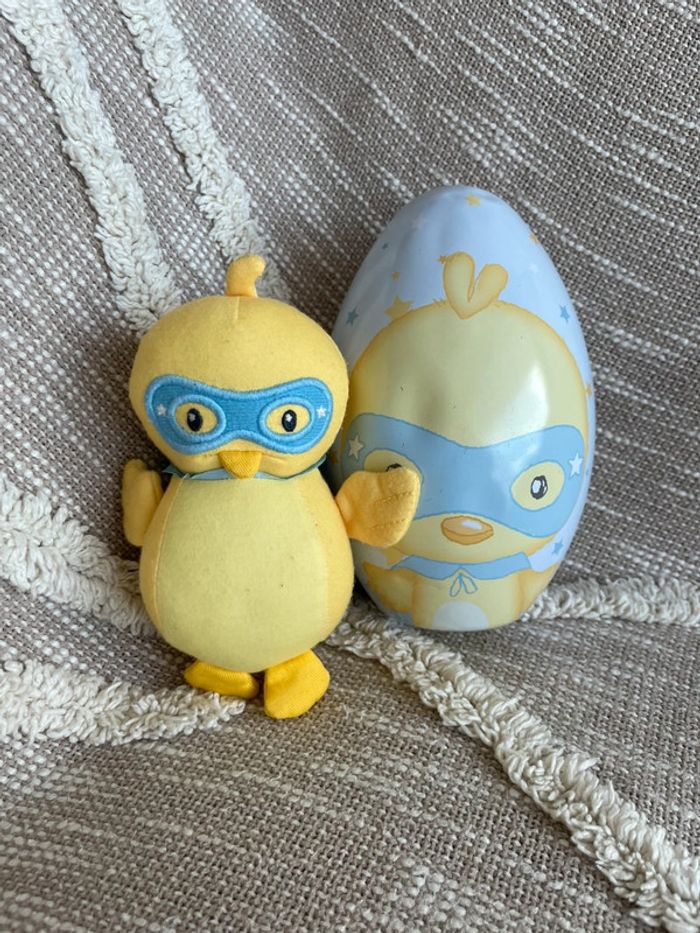 Peluche doudou 15cm sergent major poussin jaune héros cape bleu très bon état