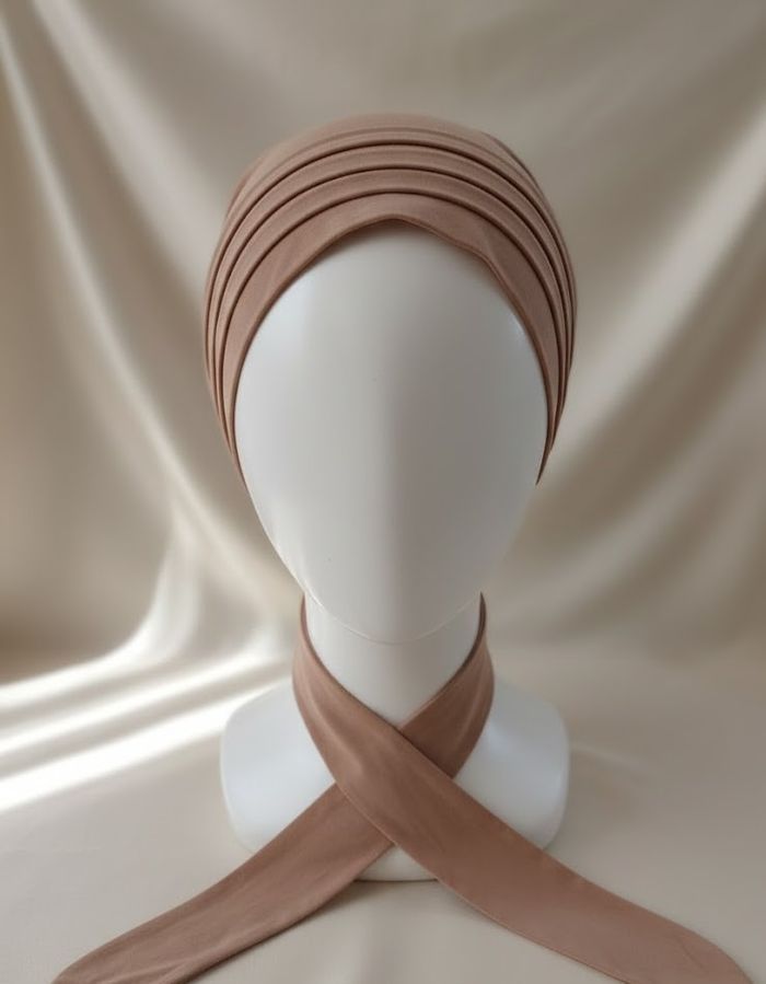 Turban Bonnet Élégant Nude / Beige Rosé - 100% Viscose - Tie Back