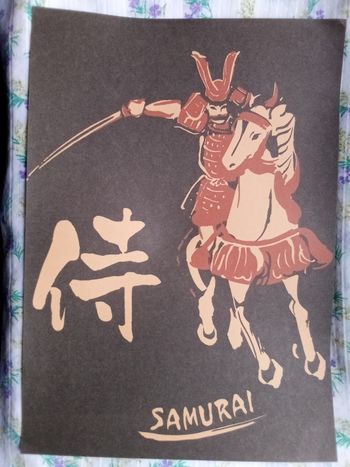 AFFICHE POSTER A3 JAPON SAMOURAI FOND NOIR