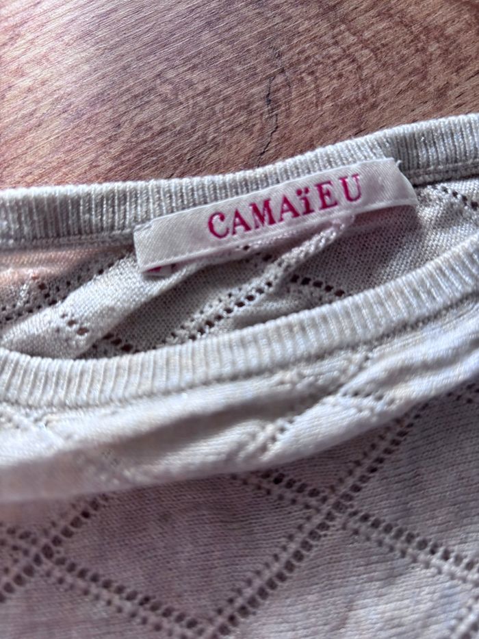 Pull maille fine manche 3/4 beige Camaïeu taille 2 - photo numéro 2