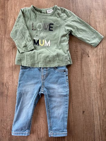 Ensemble jean t short manches longues 9 mois