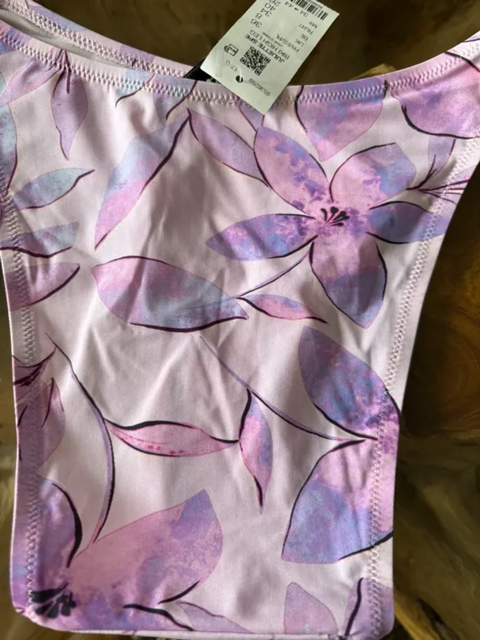 Bas de maillot de bain Etam fleur feuille lilas violet biki high - photo numéro 5