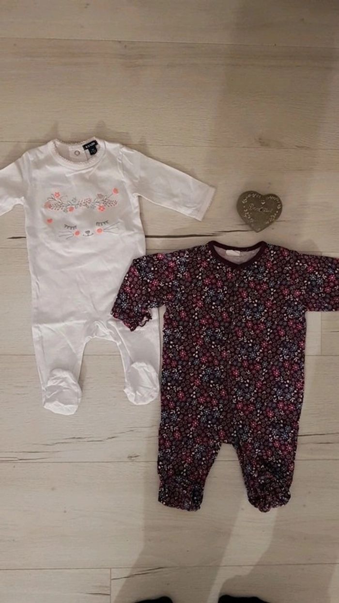 Lot de 2 pyjamas coton mi saison fille 3mois - photo numéro 2