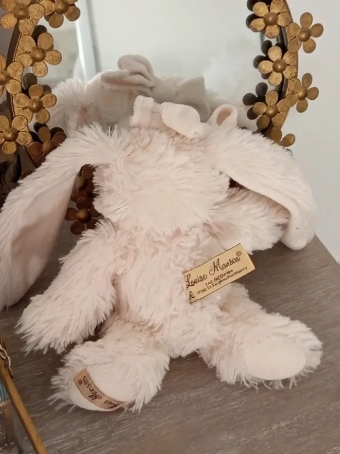 Lapin doudou écru grand noeud Louise Mansen - photo numéro 3