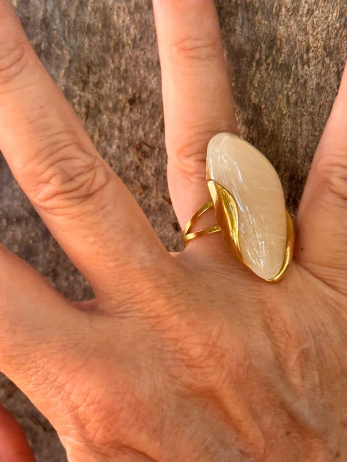 Grosse pavé résine écrue acier inoxydable or réglable - photo numéro 6