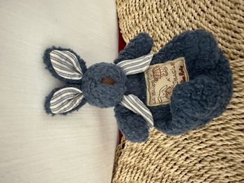 Petit doudou porte monnaie lapin bleu Moulin Roty