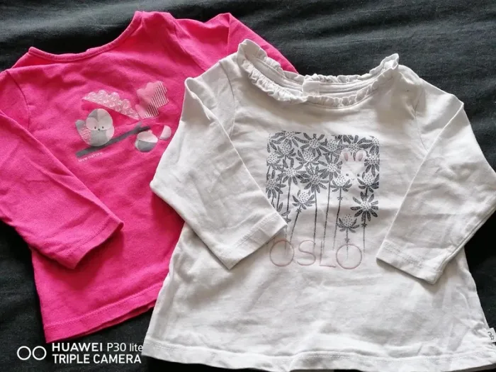 T-shirt manche longue Obaïbi – 6-9 mois – Fuchsia/blanc