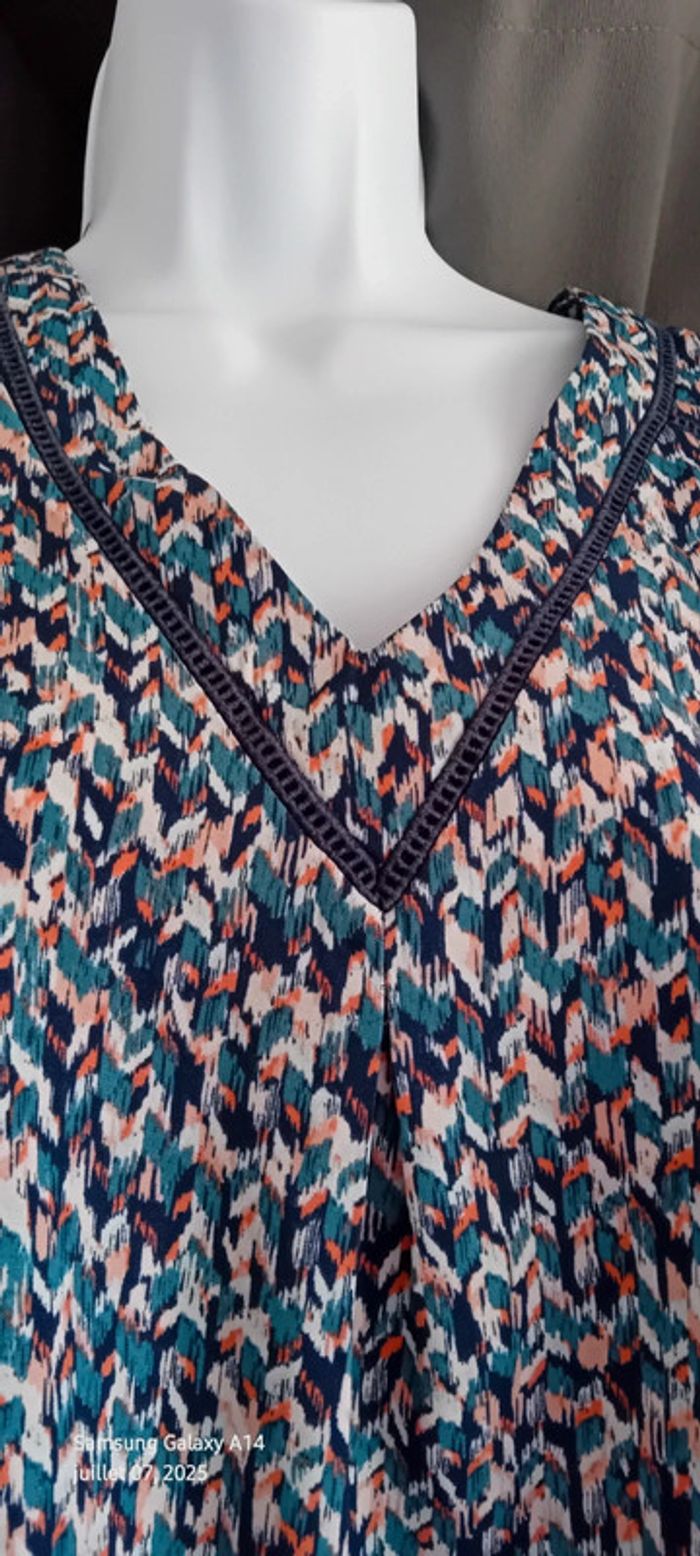 Blouse manches courtes col V imprimé coloré chevrons femme M rue des abesses - photo numéro 10
