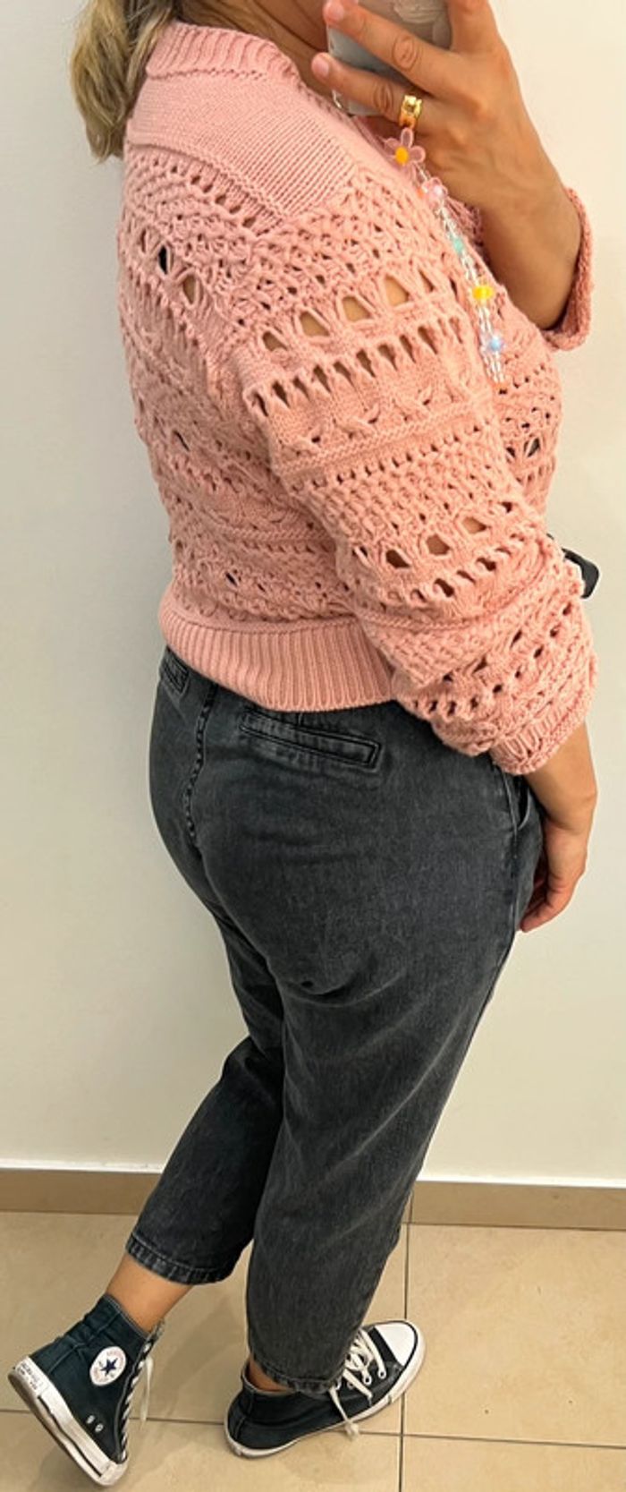 Pull en maille ajourée rose – fabriqué au Brésil 🇧🇷 Taille 36 - photo numéro 5
