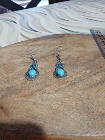 Boucles d'oreilles pendante style turquoise au niveau des pierres