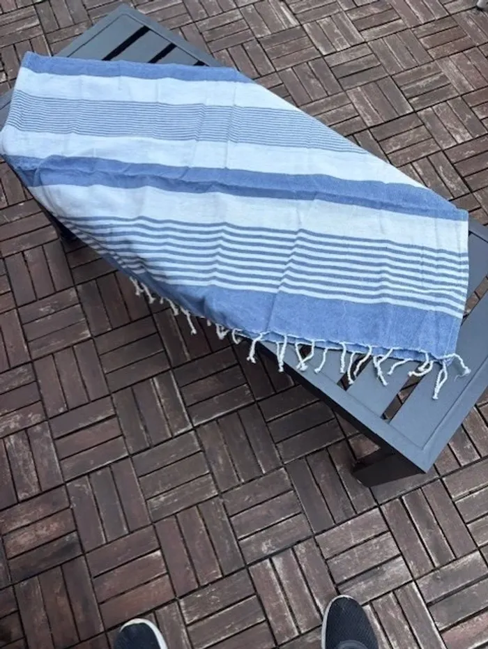 lot de 2 fouta serviette de plage bleue 85 x 170 cm - photo numéro 2