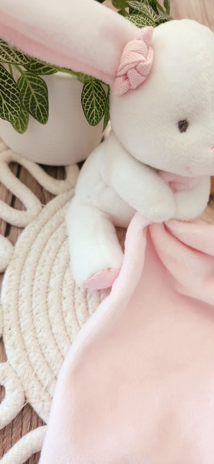 Doudou Lange Lapin Doudou & Compagnie rose blanc - photo numéro 2