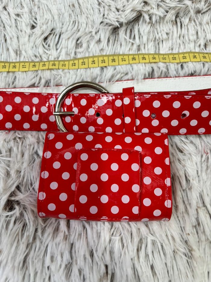 Ceinture rouge à pois blancs avec petit sac - photo numéro 7