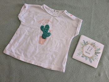 Tee-shirt blanc cactus 12 mois