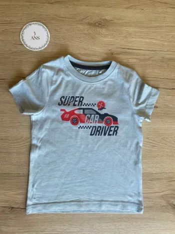 Tee-shirt manche courte bleu clair imprimer voiture 3 ans Basic NPO