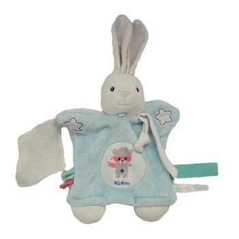 Doudou Lapin marionnette luminescent Imagine bleu blanc KALOO