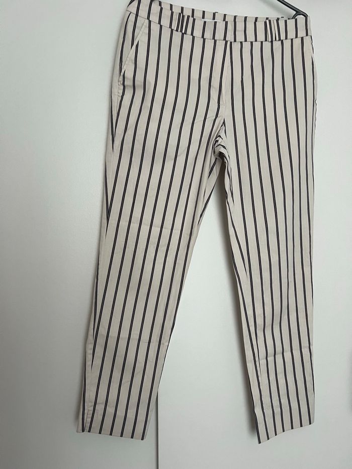 Pantalon droit rayé crème marine et rose Camaïeu - photo numéro 3