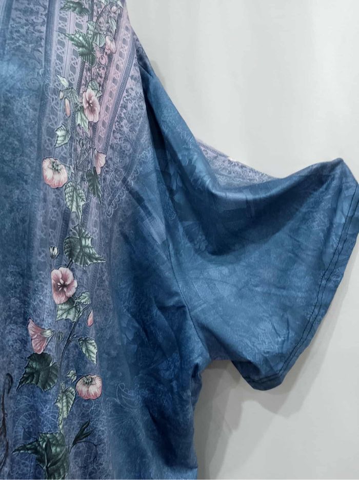 T-shirt rétro à imprimé floral bleu et rose grande taille 58 manches courtes coupe décontractée - photo numéro 6