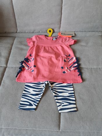 Ensemble 3 Pommes taille 9 mois tunique et legging motif zèbre 🦓 neuf avec étiquettes