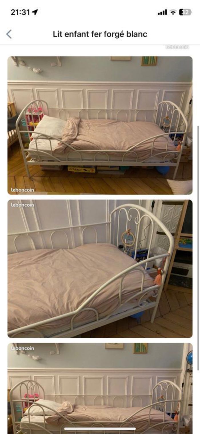 Lit en fer forgé blanc 90*190