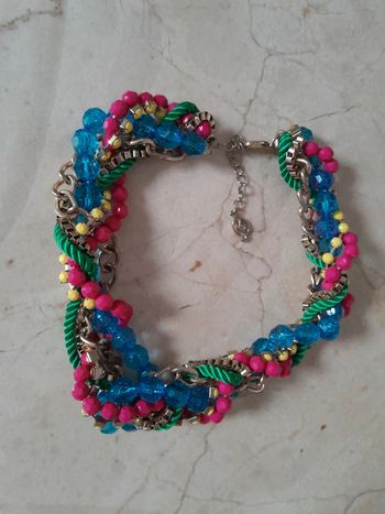 Collier vintage multicolore en perles cordon chaîne jolie pendentif musique💢